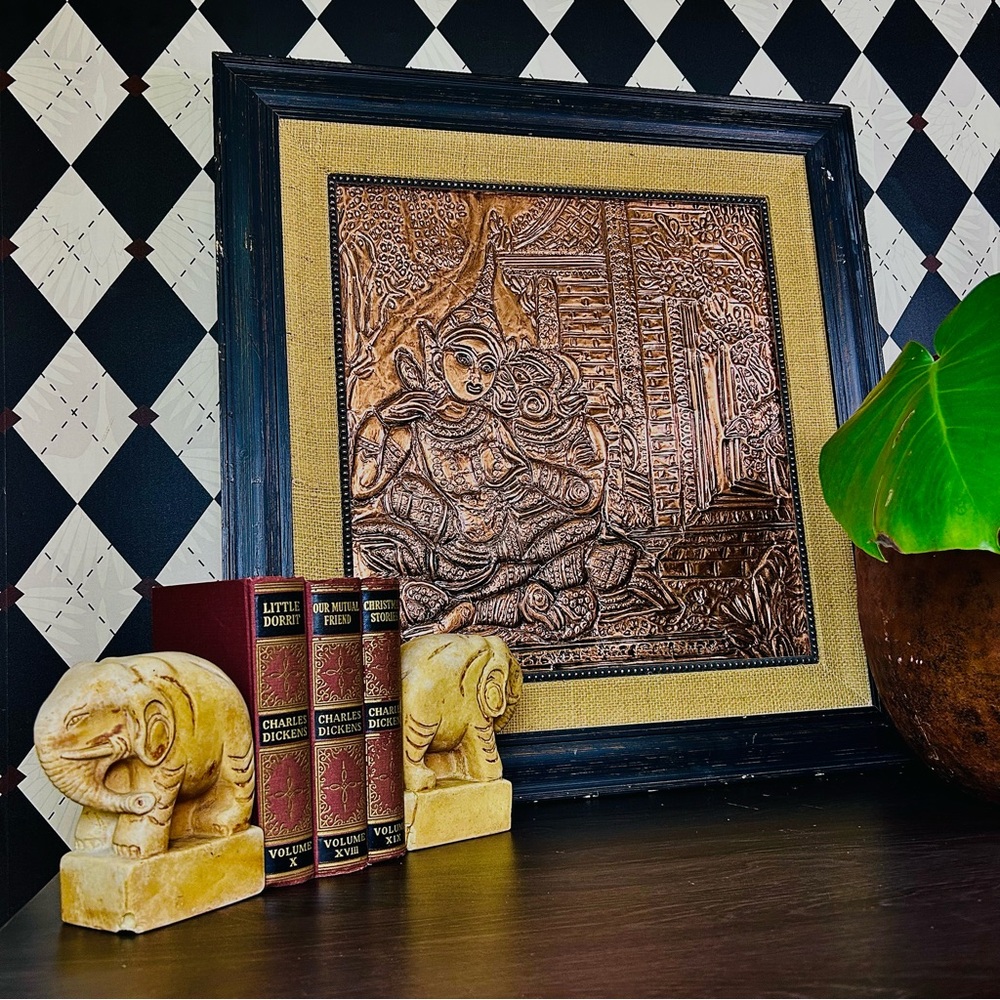 Oversized Framed Repoussé Copper-Tone 25” Devotional Panel Relief Art MidCentury - Picture 7 of 17